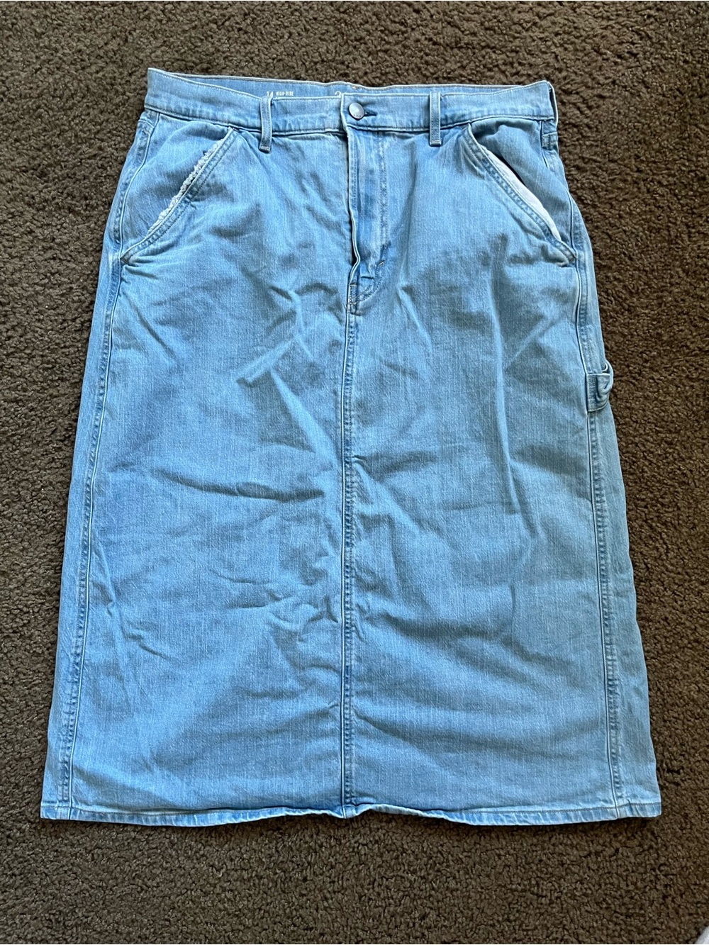 a.n.a Light Blue Denim Midi Skirt with Front Pockets